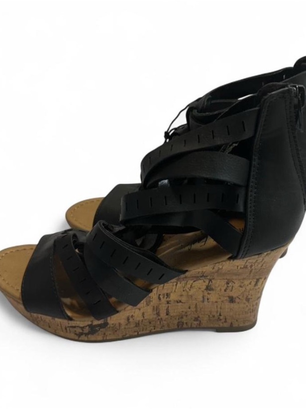 Black Strappy Wedge Sandals - Women - Picture 5 of 7